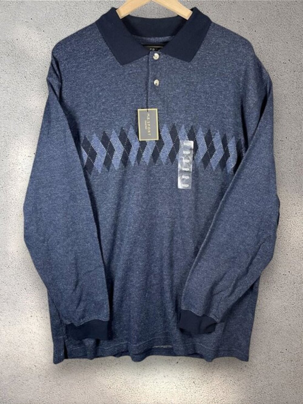 M.E. Sport Men’s Polo Sweater Large Blue Argyle Grandpa Core Knit Shirt NWT